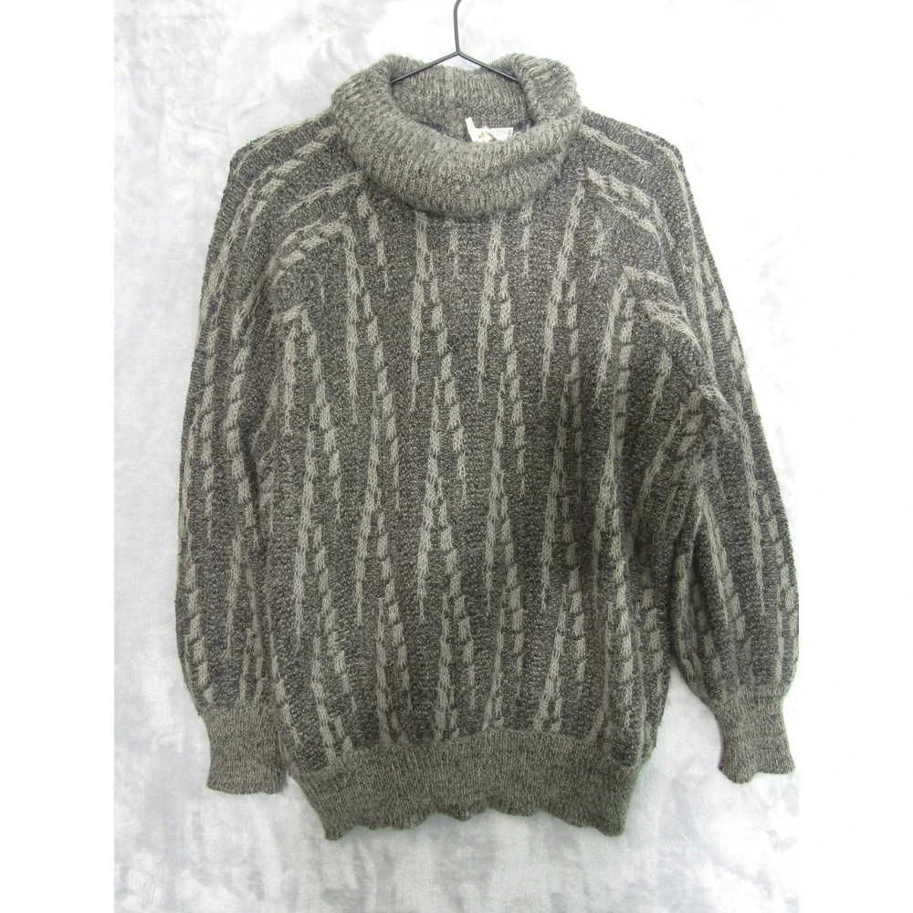 Europa‎ Turtleneck Sweater Mens L Grey Wool Mohair Silk Geometric Italy Gorpcore